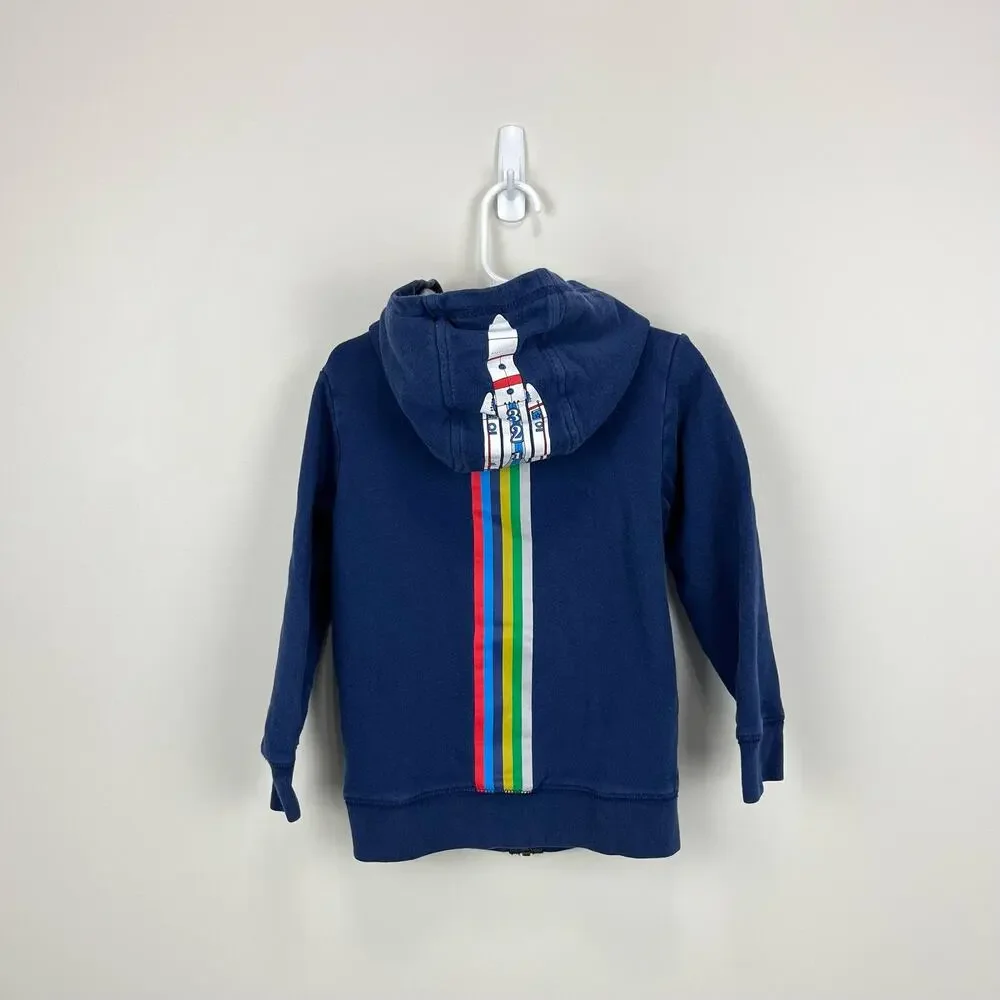 Mini Boden Navy Blue Rocket Ship Hoodie 4-5